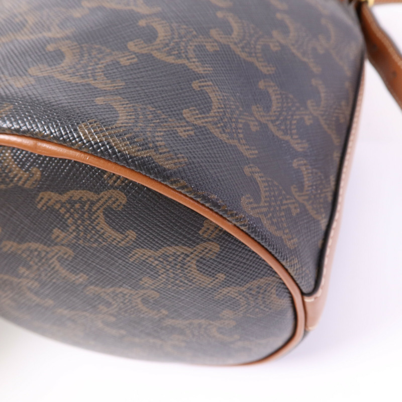 CELINE 塗層帆布Triomphe Drawstring Small Bucket金扣肩背袋-12