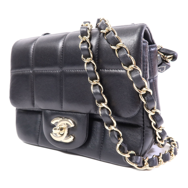 CHANEL 羊皮皮革Chocolate Bar Mini Flap金扣鏈帶肩背袋-2