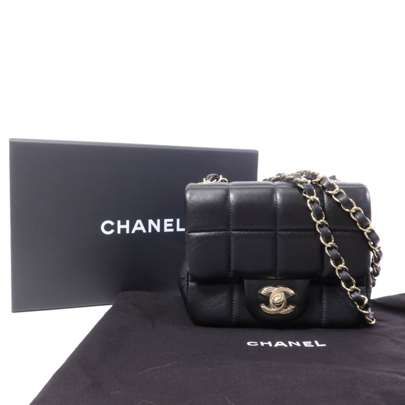 CHANEL 羊皮皮革Chocolate Bar Mini Flap金扣鏈帶肩背袋-10
