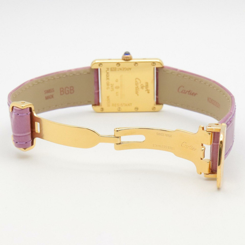 卡地亞 Must Tank Vermeil SM 女士腕錶，鍍金錶殼，皮革錶帶，紫色 (W1017554)-3