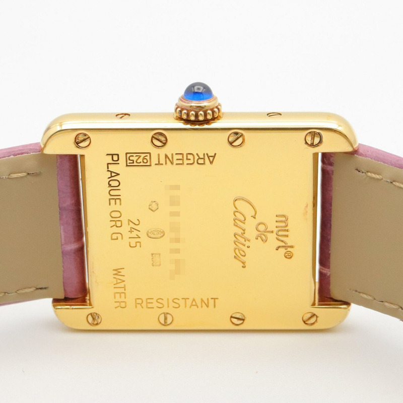 卡地亞 Must Tank Vermeil SM 女士腕錶，鍍金錶殼，皮革錶帶，紫色 (W1017554)-4