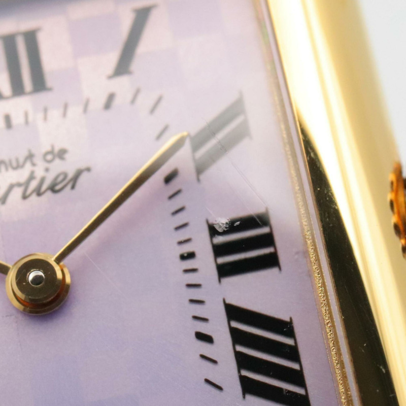 卡地亞 Must Tank Vermeil SM 女士腕錶，鍍金錶殼，皮革錶帶，紫色 (W1017554)-8