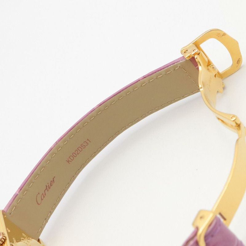 卡地亞 Must Tank Vermeil SM 女士腕錶，鍍金錶殼，皮革錶帶，紫色 (W1017554)-11