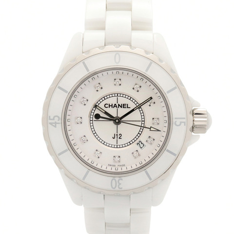 香奈兒 J12 12鑽陶瓷女錶，白色 (H1628)