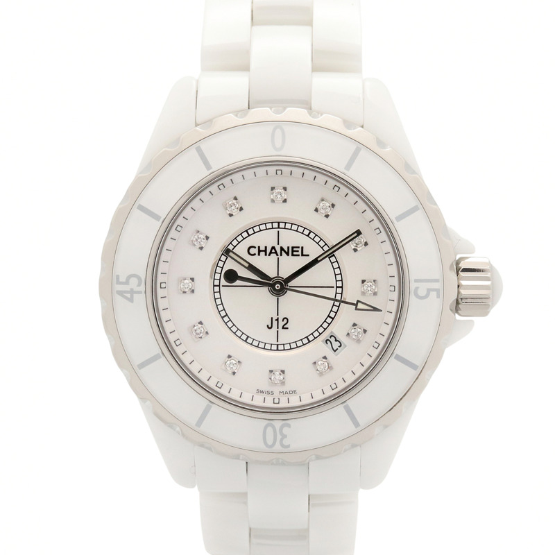 香奈兒 J12 12鑽陶瓷女錶，白色 (H1628)-0