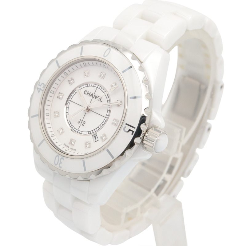 香奈兒 J12 12鑽陶瓷女錶，白色 (H1628)-1