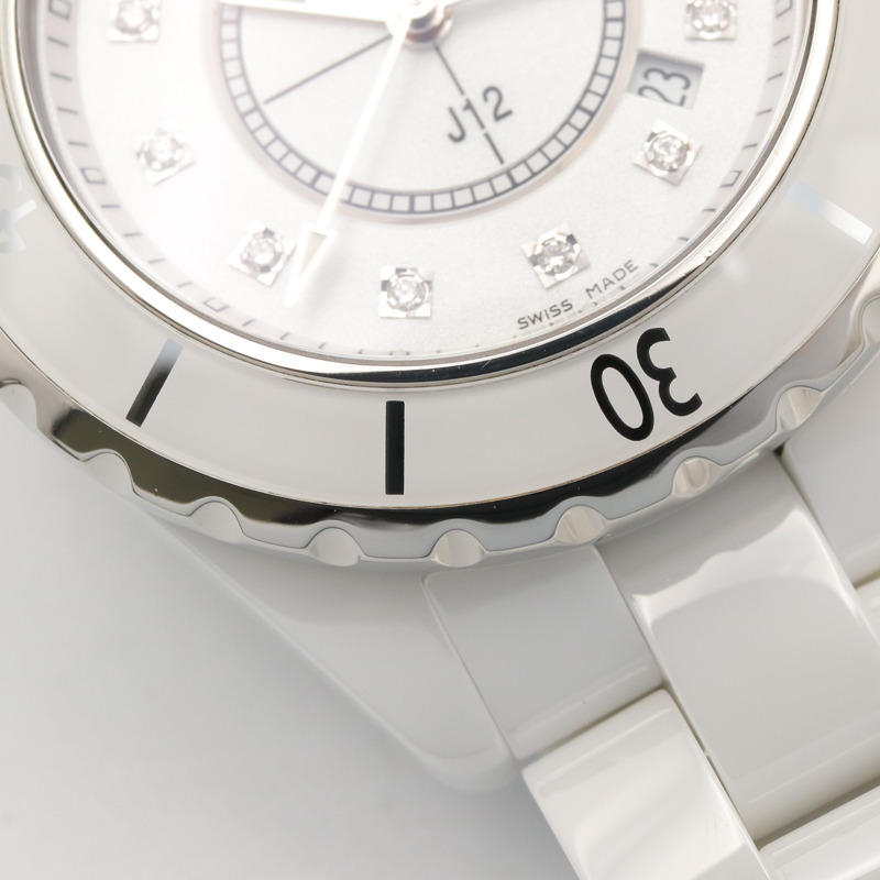 香奈兒 J12 12鑽陶瓷女錶，白色 (H1628)-9