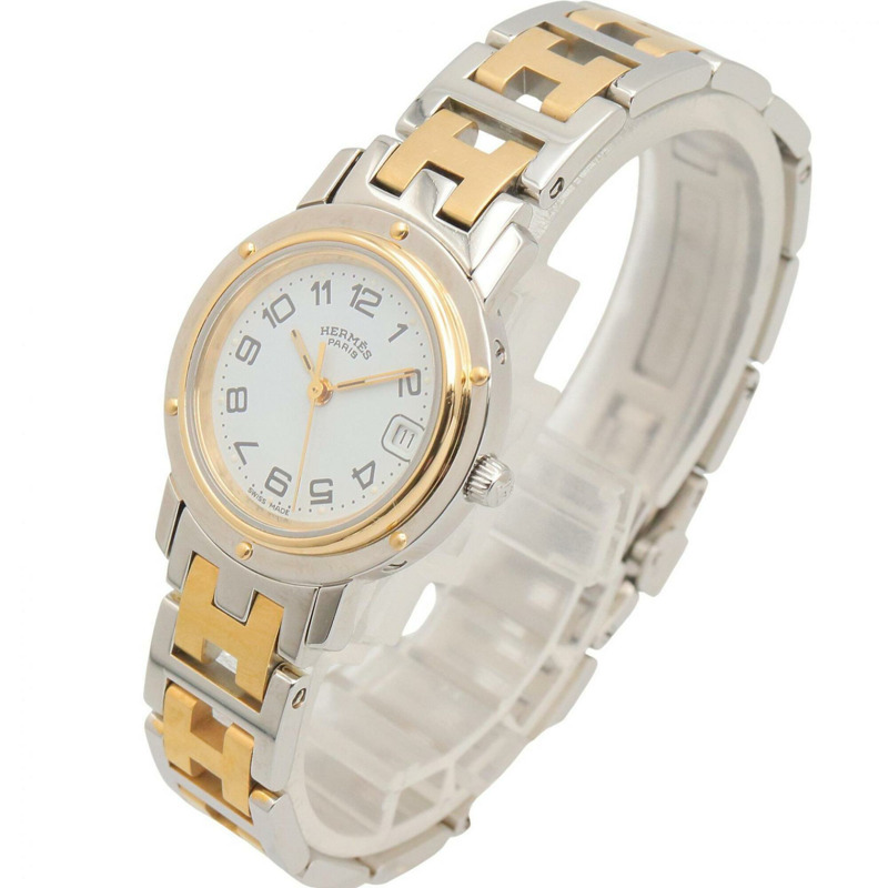 愛馬仕 Clipper 系列腕錶，鍍金不鏽鋼材質，女士款，白色，CL4.220-1