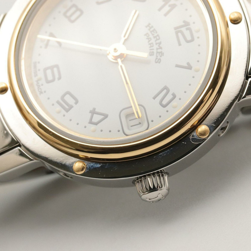 愛馬仕 Clipper 系列腕錶，鍍金不鏽鋼材質，女士款，白色，CL4.220-8