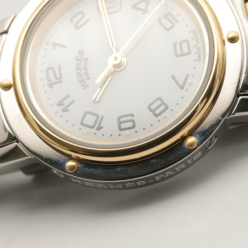 愛馬仕 Clipper 系列腕錶，鍍金不鏽鋼材質，女士款，白色，CL4.220-9