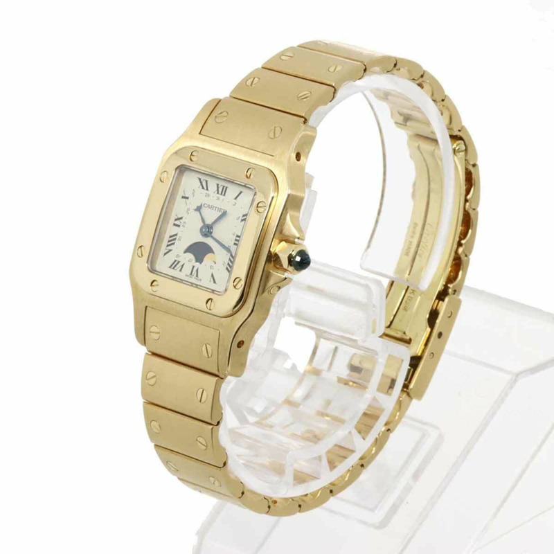 卡地亞 Santos Galbee SM 月相 W20006C5 女士腕錶，銀色，18K 黃金，實心石英錶-2