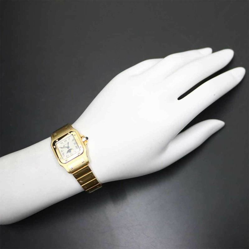 卡地亞 Santos Galbee SM 月相 W20006C5 女士腕錶，銀色，18K 黃金，實心石英錶-3