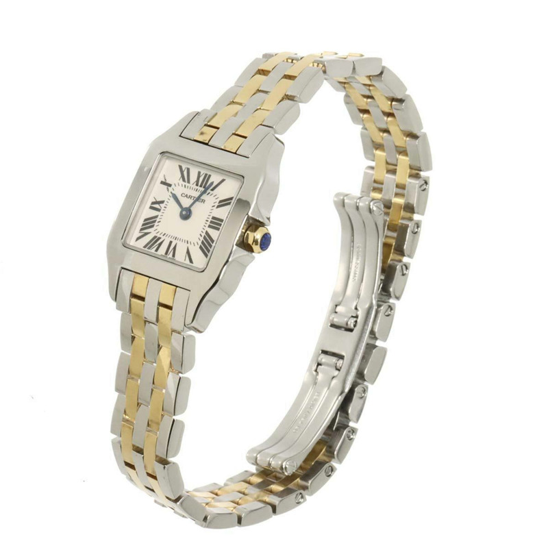 卡地亞 Santos Demoiselle SM 雙色 W25066Z6 女士腕錶 象牙白 YG 黃金石英錶-1