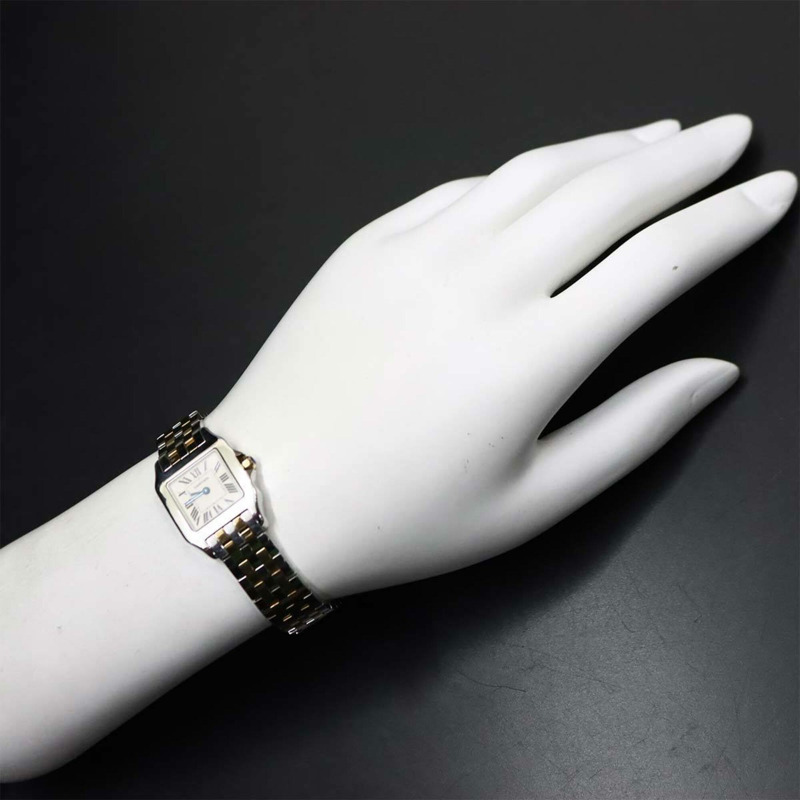 卡地亞 Santos Demoiselle SM 雙色 W25066Z6 女士腕錶 象牙白 YG 黃金石英錶-2