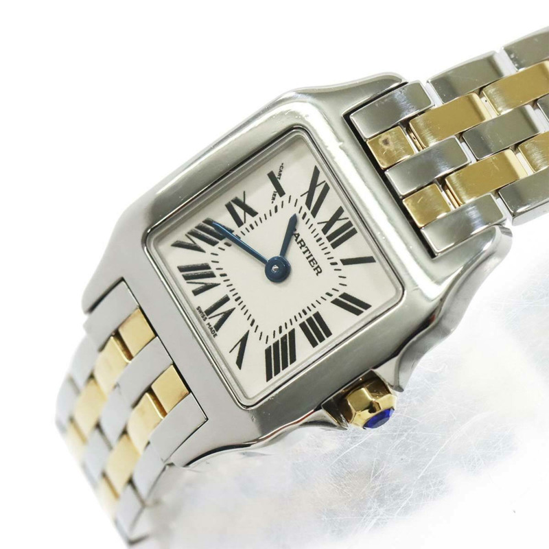 卡地亞 Santos Demoiselle SM 雙色 W25066Z6 女士腕錶 象牙白 YG 黃金石英錶-6