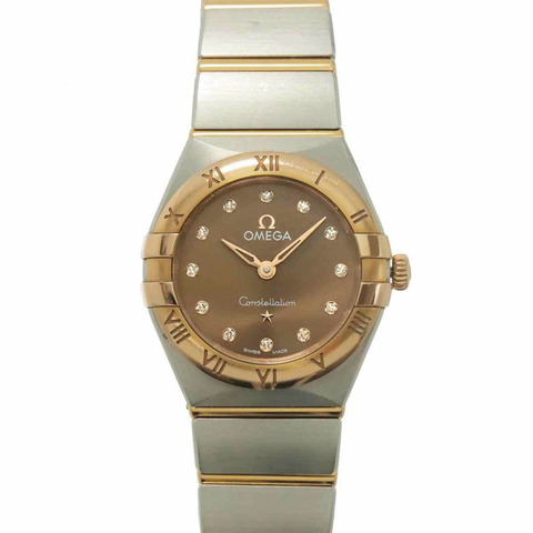 歐米茄星座系列雙色131 20 25 60 63 001女錶，12鑽棕色PG石英錶帶
