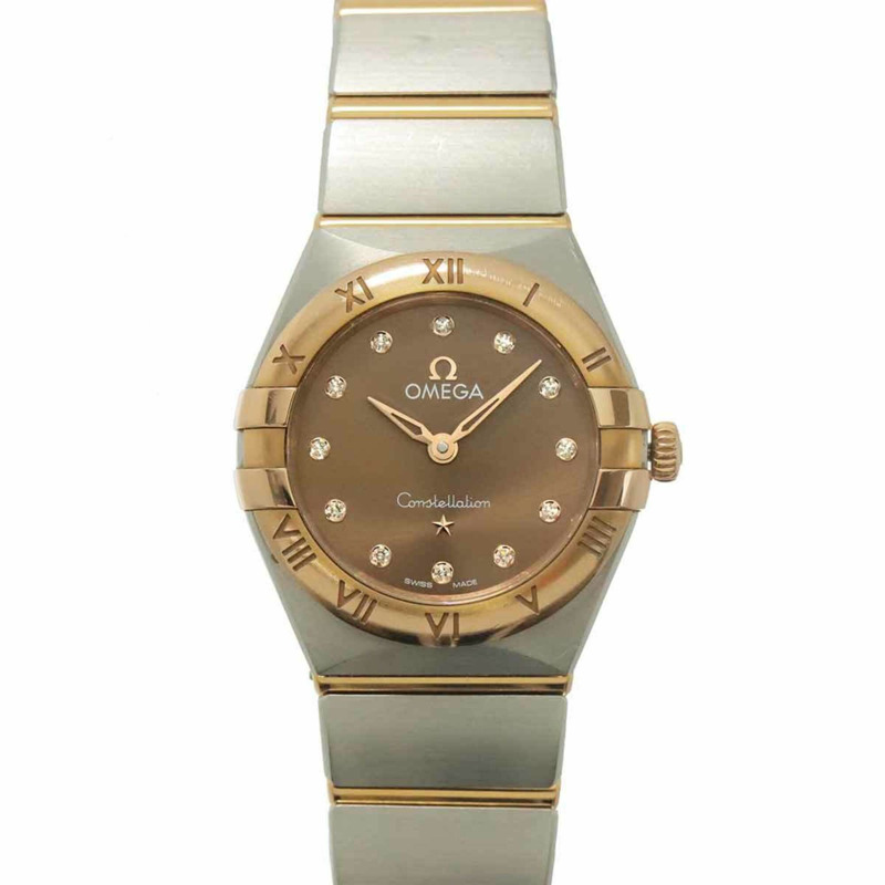 歐米茄星座系列雙色131 20 25 60 63 001女錶，12鑽棕色PG石英錶帶-0