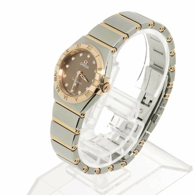 歐米茄星座系列雙色131 20 25 60 63 001女錶，12鑽棕色PG石英錶帶-2