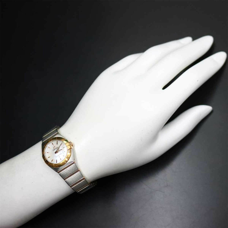 歐米茄星座系列磨砂雙色123 20 24 60 05 001女士腕錶 白色錶殼 18K玫瑰金 石英機芯-3