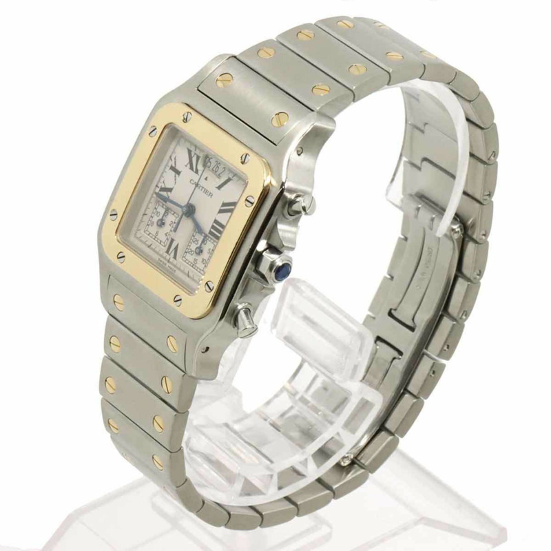 卡地亞 Santos Galbee LM Chronoreflex 萬年曆雙色 W20042C4 男士腕錶 日期顯示 象牙色 YG 黃金 石英-1