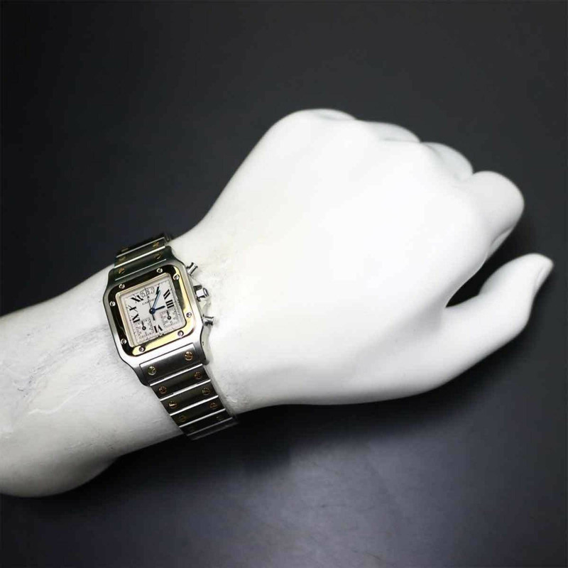 卡地亞 Santos Galbee LM Chronoreflex 萬年曆雙色 W20042C4 男士腕錶 日期顯示 象牙色 YG 黃金 石英-2