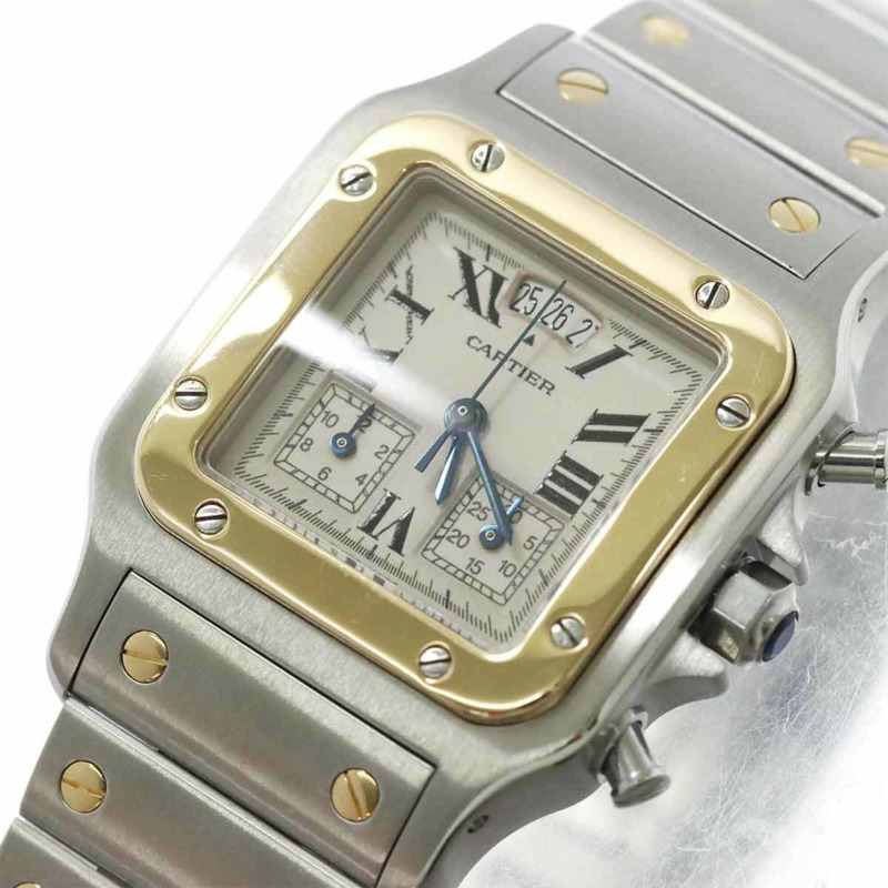 卡地亞 Santos Galbee LM Chronoreflex 萬年曆雙色 W20042C4 男士腕錶 日期顯示 象牙色 YG 黃金 石英-6