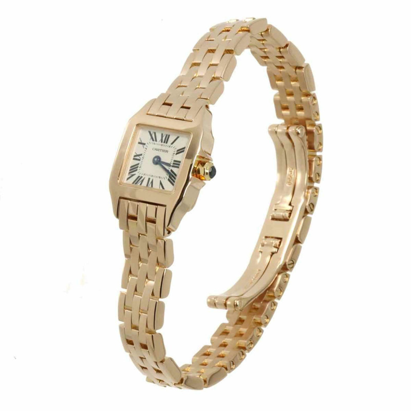 卡地亞迷你 Santos Demoiselle W25077X9 女士腕錶，象牙色，18K 玫瑰金，實心石英錶。-2