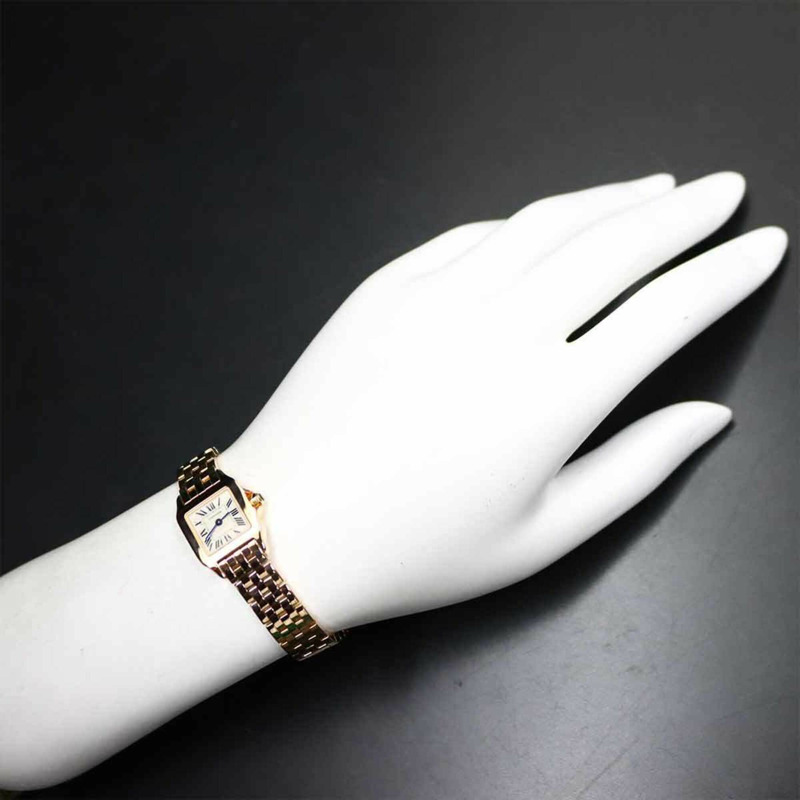 卡地亞迷你 Santos Demoiselle W25077X9 女士腕錶，象牙色，18K 玫瑰金，實心石英錶。-3