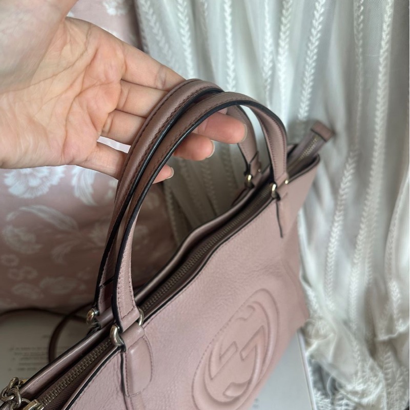 古馳 流蘇包 斜背包 側背包 中古包包  側背包 斜背 單肩包 托特包 中古包 經典款 櫻花色 櫻花粉 肩背包 Gucci soho tassel bag pink-15