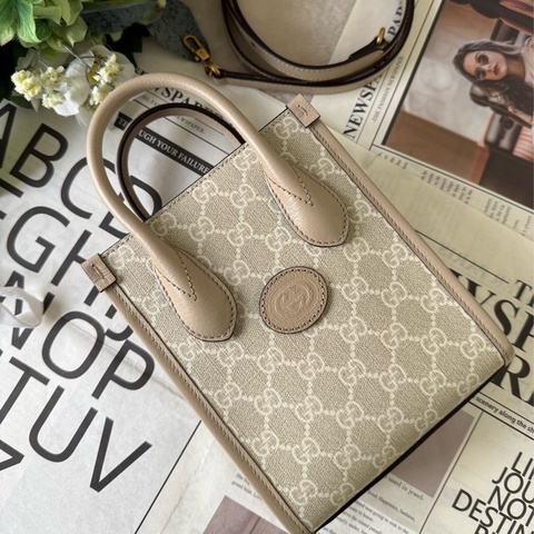 Interlocking G 迷你手提/斜背托特包(燕麥色)