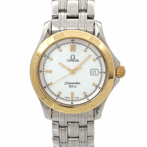 歐米茄海馬120雙色男士腕錶，日期顯示，白金/黃金錶殼，石英錶