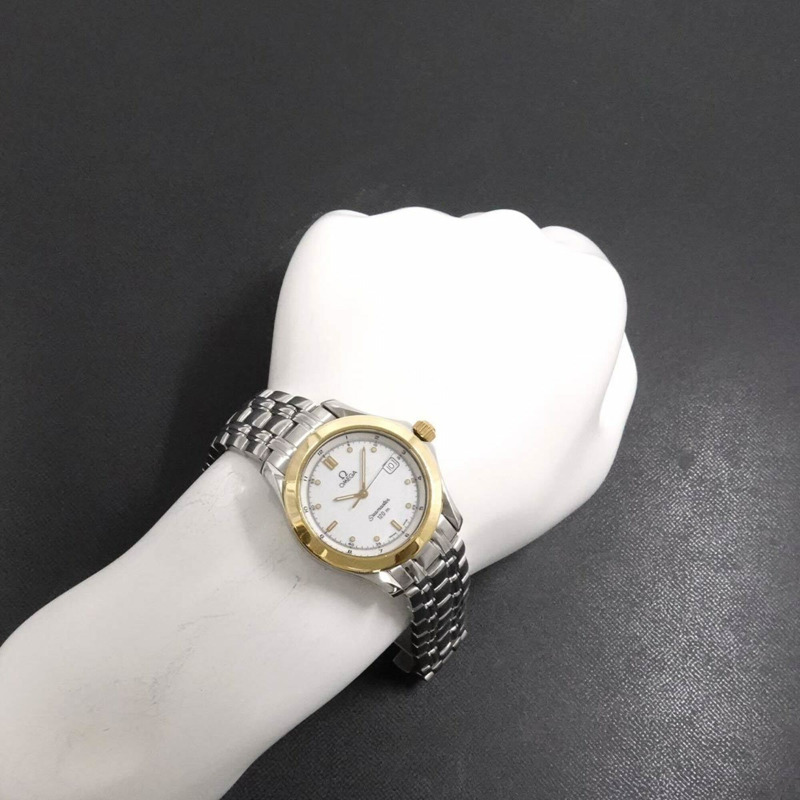 歐米茄海馬120雙色男士腕錶，日期顯示，白金/黃金錶殼，石英錶-2