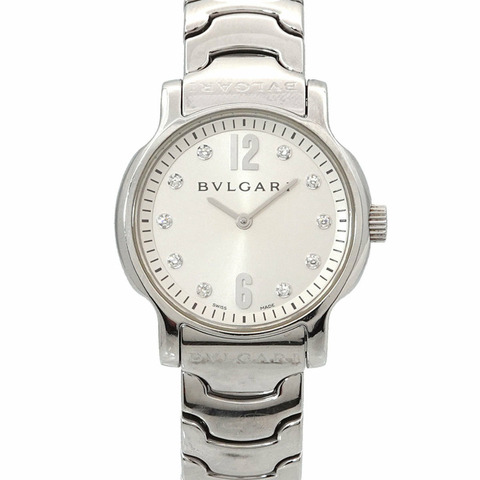 寶格麗 BVLGARI Solo Tempo ST29S 10P 鑽石女士腕錶 日期銀色 石英 tempo