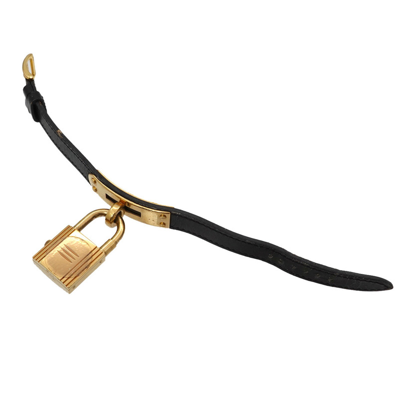 愛馬仕凱莉女士腕錶，金色和黑色石英錶，帶掛鎖-4