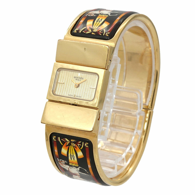 愛馬仕 HERMES Loquet LO1 201 手鐲腕錶 女士腕錶 琺瑯彩金石英錶-1