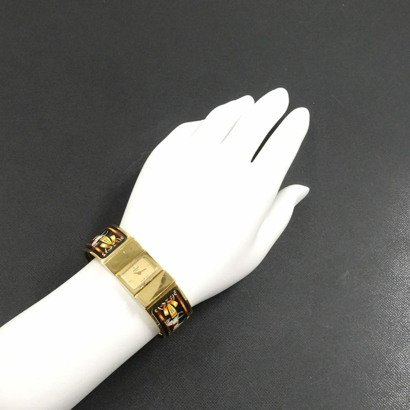愛馬仕 HERMES Loquet LO1 201 手鐲腕錶 女士腕錶 琺瑯彩金石英錶-2