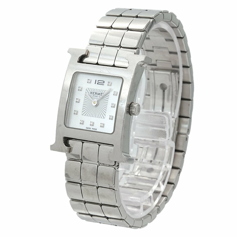 愛馬仕 H-Watch HH1 210 女士腕錶 12P 鑲鑽 白色錶殼 石英錶 H-2