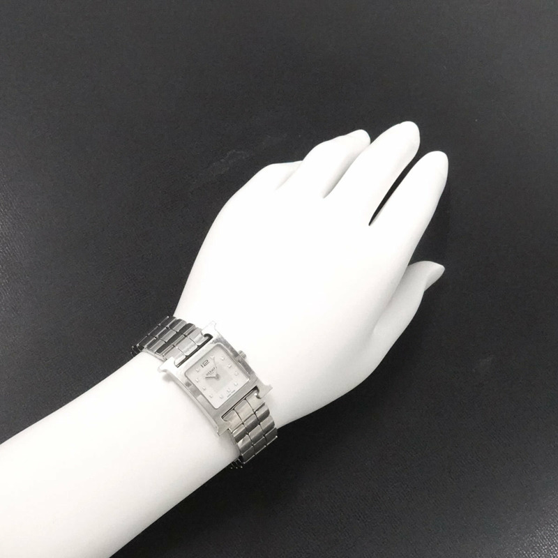 愛馬仕 H-Watch HH1 210 女士腕錶 12P 鑲鑽 白色錶殼 石英錶 H-3