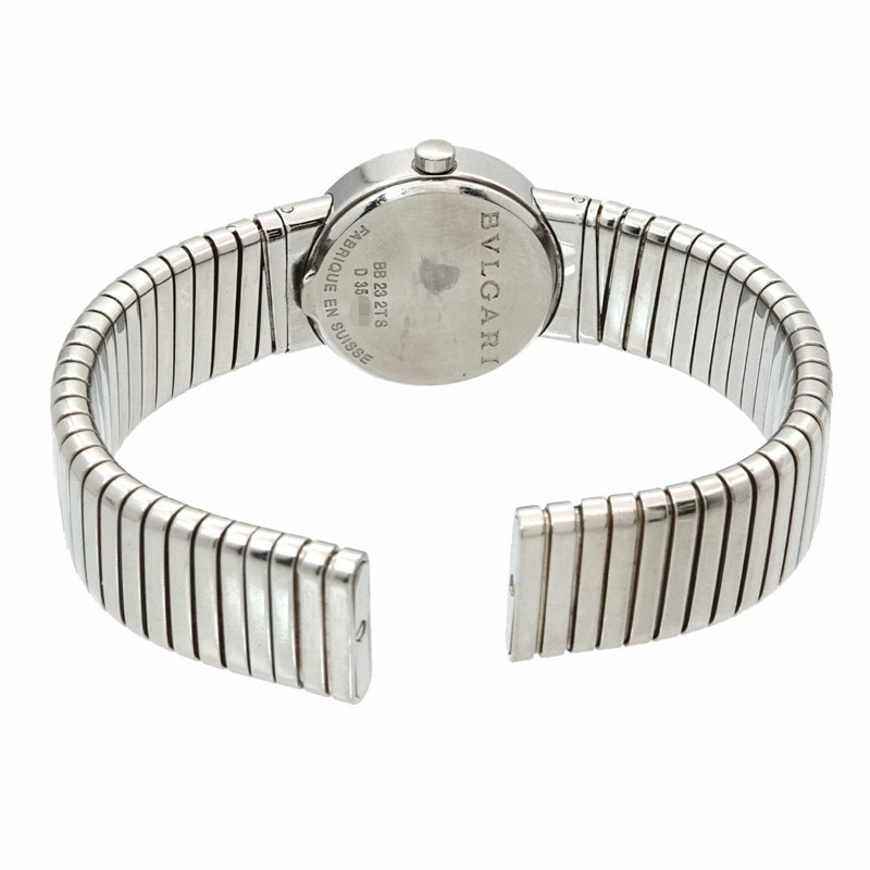 寶格麗 Tubogas BB232TS 女士腕錶 12 鑽日期顯示 黑色石英錶-3