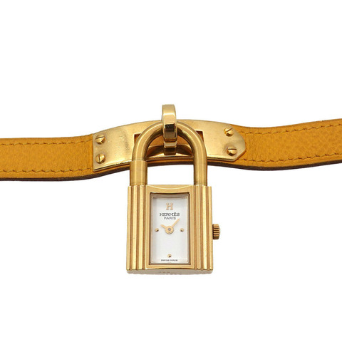 愛馬仕凱莉女士腕錶，白色石英錶，帶掛鎖