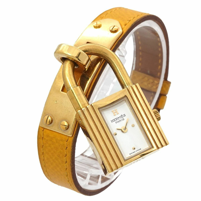 愛馬仕凱莉女士腕錶，白色石英錶，帶掛鎖-1