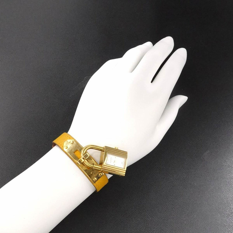 愛馬仕凱莉女士腕錶，白色石英錶，帶掛鎖-2