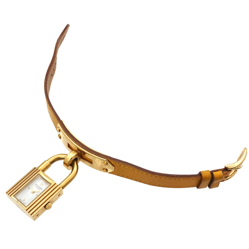 愛馬仕凱莉女士腕錶，白色石英錶，帶掛鎖-3