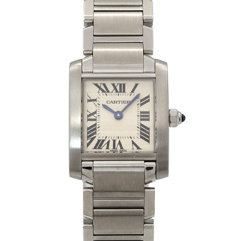 卡地亞 Tank Française SM W51008Q3 女士腕錶，象牙色，石英錶-0