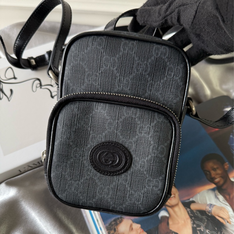 Interlocking G 標誌迷你拉鍊二用包(黑灰色)-1