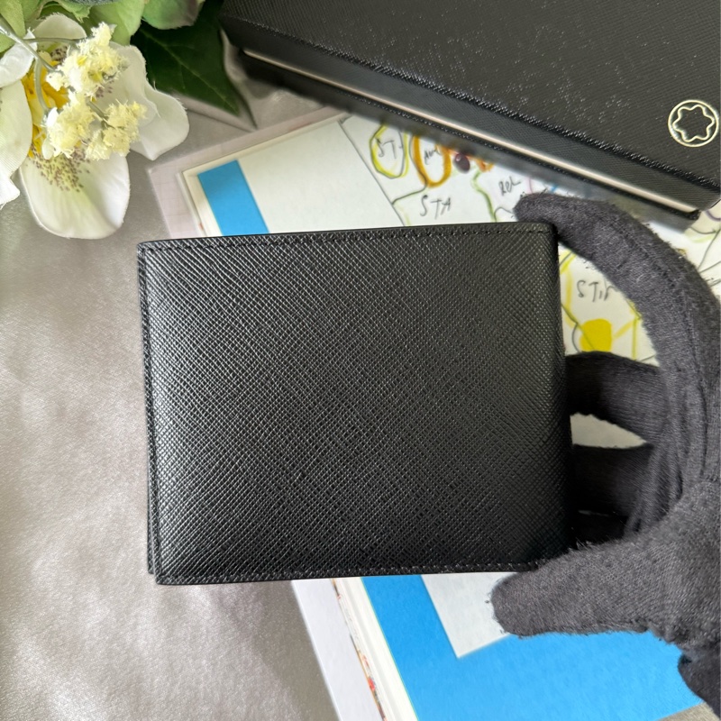 匠心系列防刮牛皮對開6卡短夾(黑色)-3