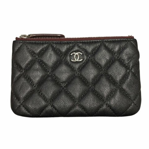 CHENAL 香奈兒 零錢包 荔枝皮 黑色 金釦