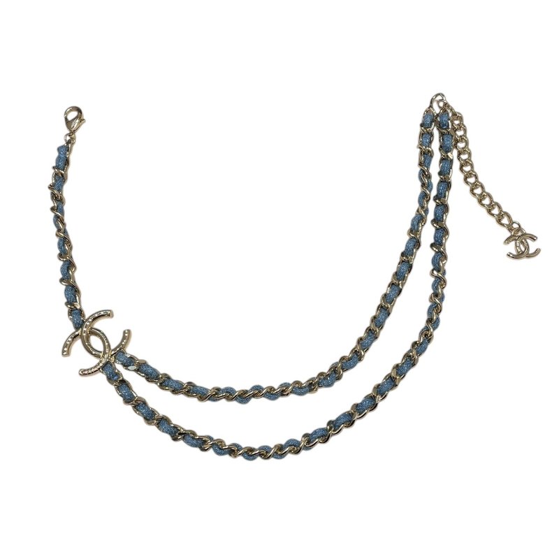 CHANEL 香奈兒 B25P 丹寧皮穿練造型項鍊 合金 金色-1