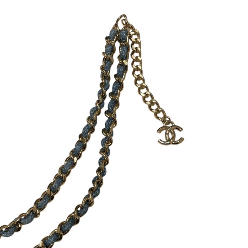 CHANEL 香奈兒 B25P 丹寧皮穿練造型項鍊 合金 金色-3