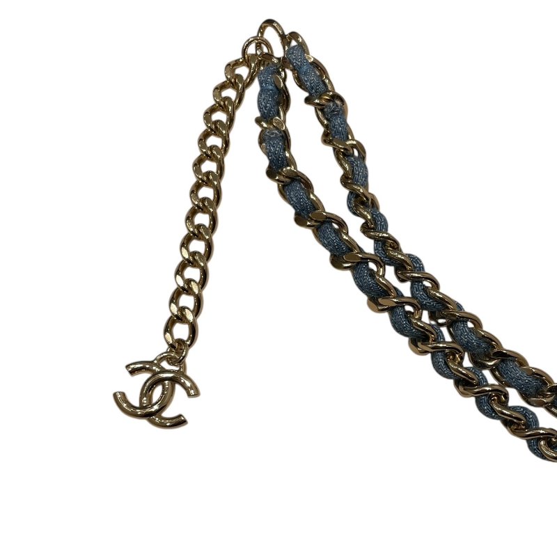 CHANEL 香奈兒 B25P 丹寧皮穿練造型項鍊 合金 金色-4